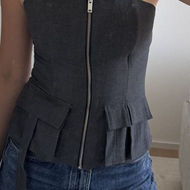 Top bustier senza spalle ZARA, grigio, Tg. S