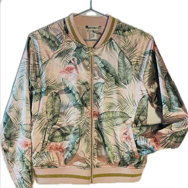 Bomberjacke mit Flamingo & Blätterprint