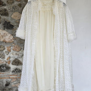 Italienisches Vintage-Nachthemd-Set aus cremefarbener Spitze