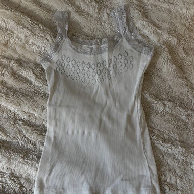 Y2k Vintage Spitzen-Top mit Strasssteinen