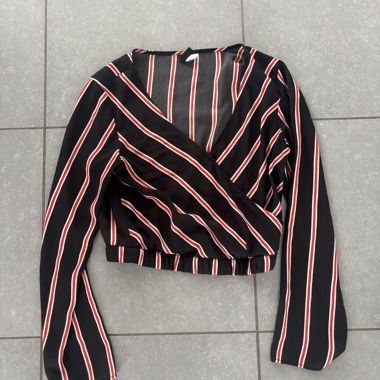 Striped Crop Blouse in Black and Red
