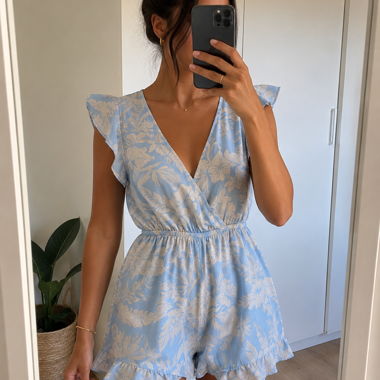 Tuta corta floreale azzurra