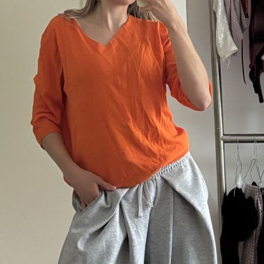 Orange V-Neck Blouse