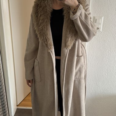 Beige Coat with Faux Fur Collar