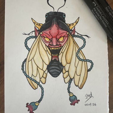 Tattoo ad acquerello di insetti dipinto a mano