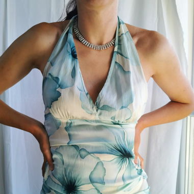 90s floral silk halter dress vintage handmade