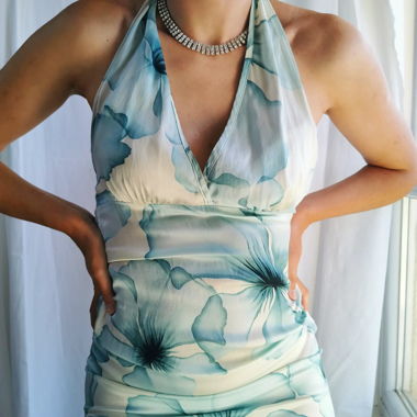 Robe à bretelles de soie florale des années 90, vintage, faite à la main