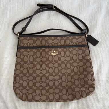 brown monogram coach shoulder/ crossbody bag