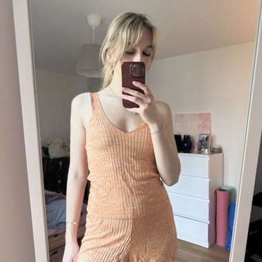 Ribbed orange shorts set