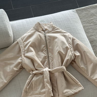 Veste bomber crème ceinturée