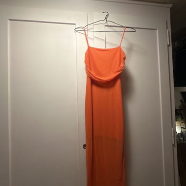 Orange strappy dress, ankle-length