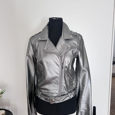 Giacca biker in pelle argentata