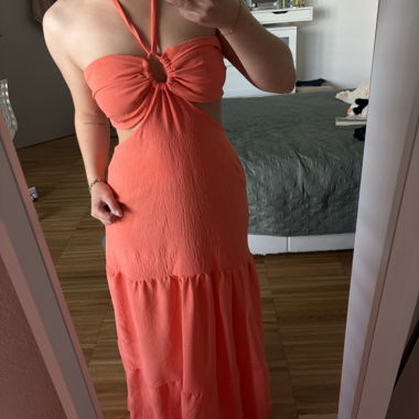 Long Corset-Style Dress in Coral