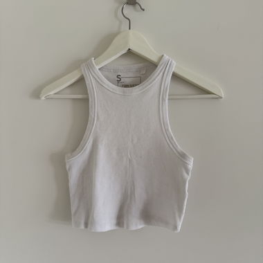 White Ribbed Crop Top S