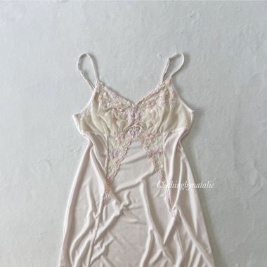 Pink Floral Nylon Slip Dress (S)