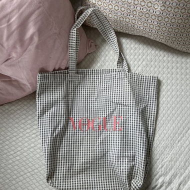 Checked VOGUE fabric tote bag