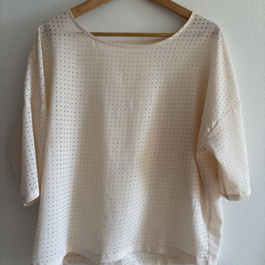 Beige Lace-Up Blouse with 3/4 Sleeves