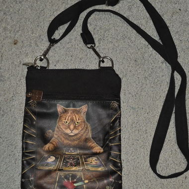 Borsa a tracolla nera con motivo di gatti