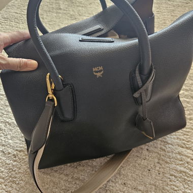 MCM black leather tote bag