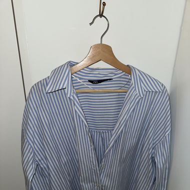 White blue striped blouse