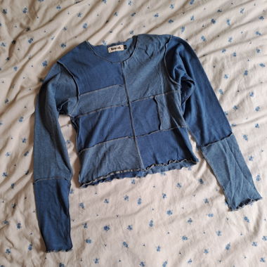 Blue "patchwork" top from Upcycling brand