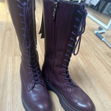 RED leather lace-up boots