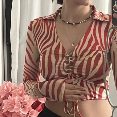 crop top à imprimer animal et col fantaisie 