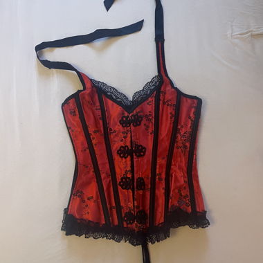 Corset / Korsett, rot, mit Stickereien