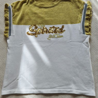 T‑shirt bianco e giallo con paillettes
