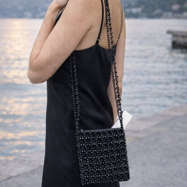 Black Beaded Crossbody Bag NEW