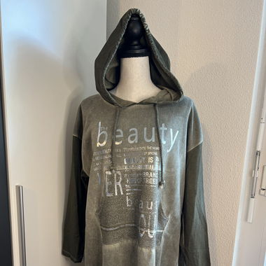 Pullover-Hoodie-Kleid in Khakigrün – Grösse L
