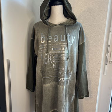 Pullover-Hoodie-Kleid in Khakigrün – Grösse L
