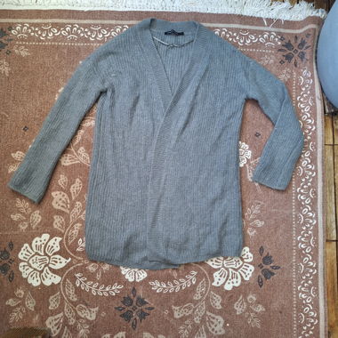 Long wool cardigan grey blue Monoprix women T2