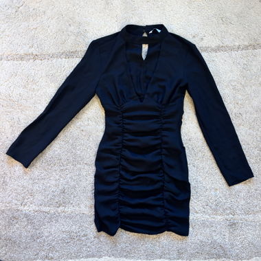 ZARA BLACK LONG SLEEVE RUCHED DRESS