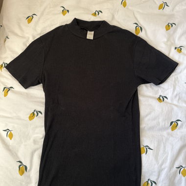 Black Ribbed Mock-Neck T-Shirt