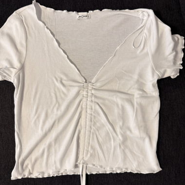 Monki White Short-Sleeve Top with Ruching