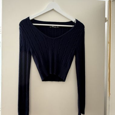 Dark Blue Ribbed Crop Cardigan