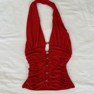 Top vintage con collo all'americana prodotto in Francia