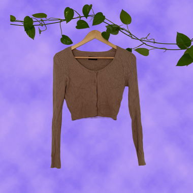 Two-piece Ribbed Knit Cardigan Top in Brown