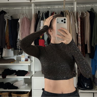 Crop-Top Glitzer schwarz