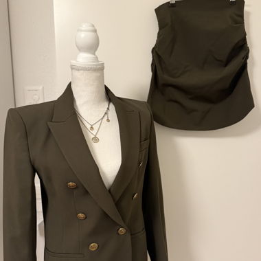 Zara Anzug Blazer Rock Business XS 34 khaki