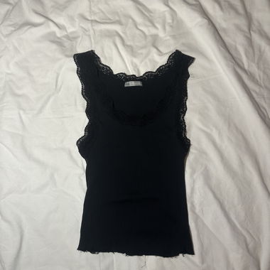 Black Ribbed Cropped Top with Lace