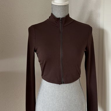 brown fitted zip jacket (cropped)