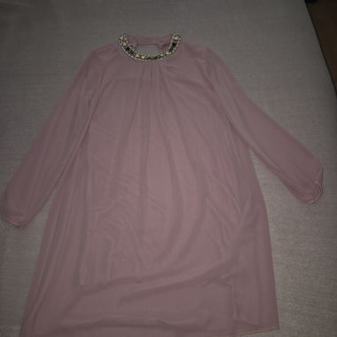 Pink women’s dress with jeweled collar