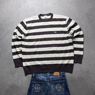 Maglione Lacoste a Righe Bianco/Marrone L/XL
