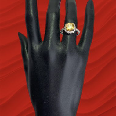 Princess-Cut Crystal Ring Platinum-Plated Setting