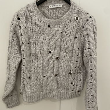 Grey ZARA Knit Sweater with Eyelets
