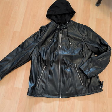 Leather-style jacket with hood