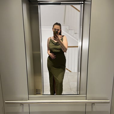 Olive-green evening dress