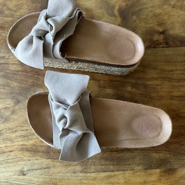 Seaside Leather Sole Ribbon Wedge Mules